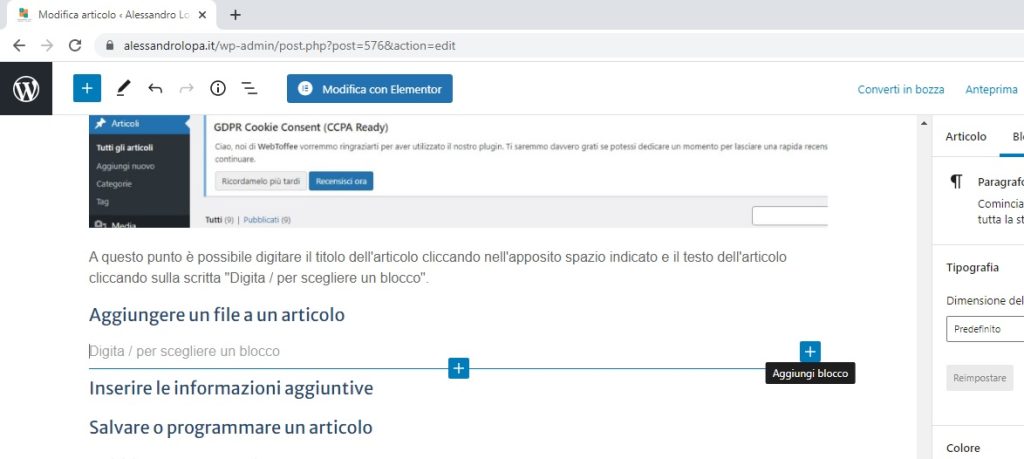 Scegliere la tipologia del blocco 1